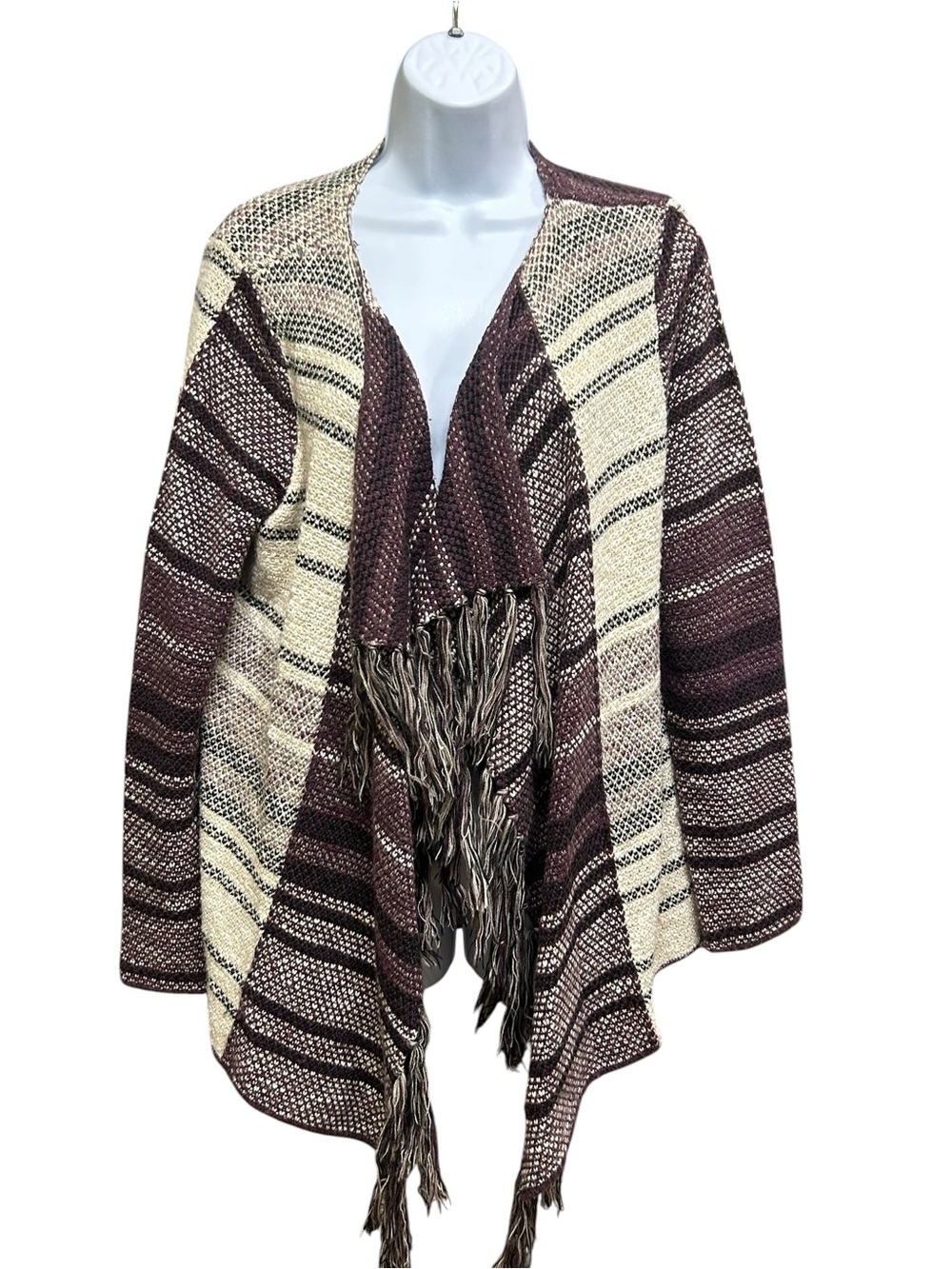 Temperance Purple Oatmeal Textured Fringed Open Front Cardigan Size L